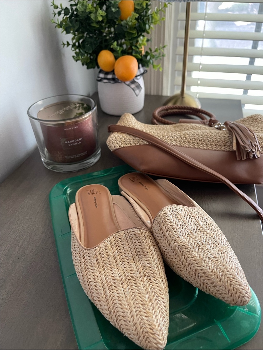 Time and Tru Beige Woven Pointed-Toe Mules